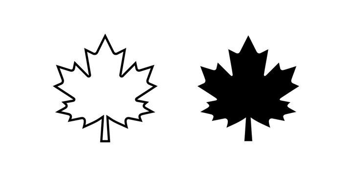 Maple leaf outline and solid icons for nature and autumn themes.