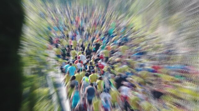 Blurry crowd of runners competing in marathon