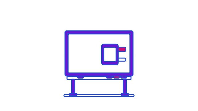 Animated flat board eraser icon in a minimal vector style, wiping board in a smooth 4K seamless loop. The symbol sits alone in the centre of a bright white background in blue and azure, leaving room f
