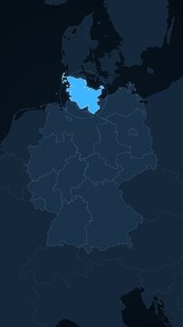Schleswig-Holstein highlighted on a map of Germany vertical video