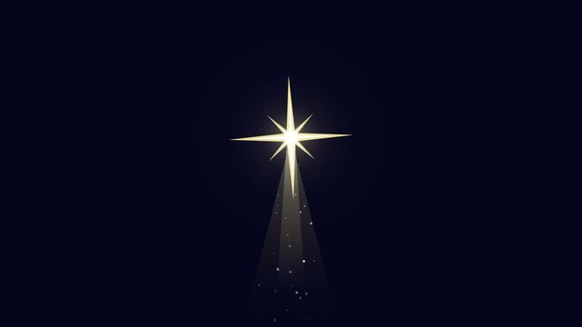 Star of Bethlehem Shining with Light Beam and Sparkling Particles. Elegant religious motion graphic for Christmas worship, church service, and holiday greeting.