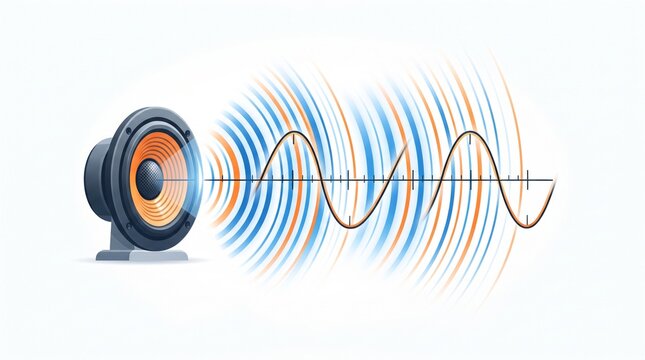 Abstract illustration of sound waves vibrating from a speaker showing physics and frequency concepts