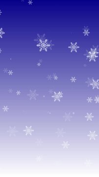 Vertical animated vodeo of Snowflakes falling on dark blue and white gradient background. 4k vertical video.