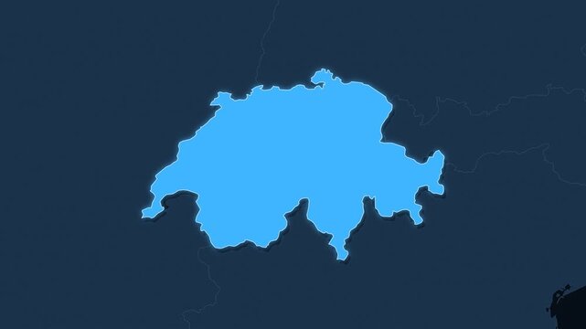 Switzerland highlighted on a map of Europe with glow