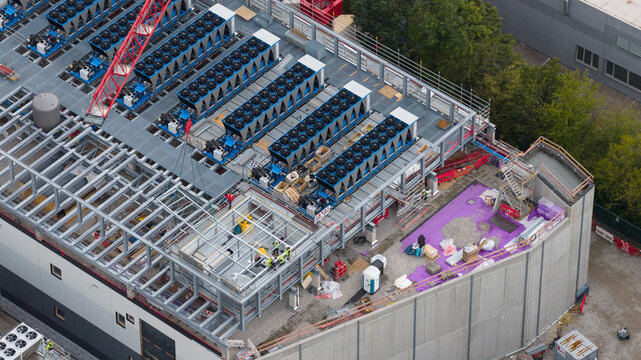 Aerial view of data center construction in Parsdorf near Munich
