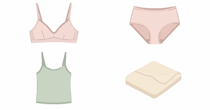 Create an original stock-ready vector illustration of a coordinated lingerie apparel arrangement with a decorative lace-style bra and matching briefs, presented from a slightly angled top view. Add su