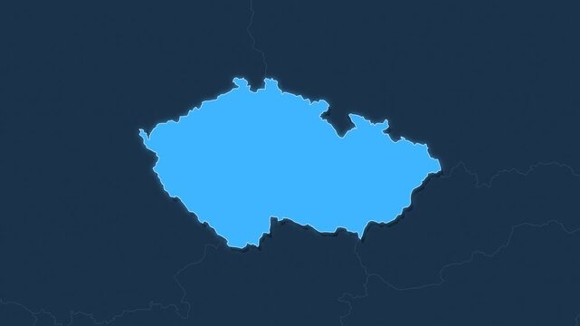 Czech Republic highlighted on a map of Europe with glow