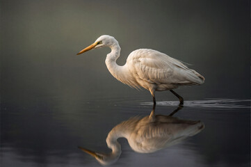 Herons in shallow water, herons seen in shallow waters, marshes, or rice paddies. Herons are the most representative birds of wetland ecosystems, preferring to hunt in shallow water.  © showins