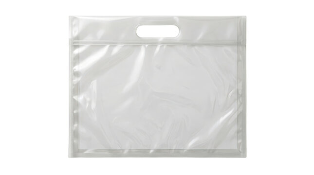 Empty transparent plastic shopping bag with diecut handle isolated on transparent background