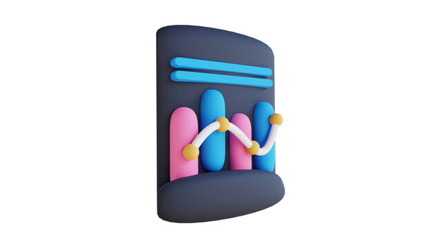 3D Rendered Analytical Progress Report Icon Featuring Dynamic Bar Charts and Trending Line Graphs for Business Data Visualization and Strategy 83