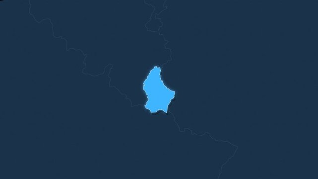 Luxembourg highlighted on a map of Europe with glow