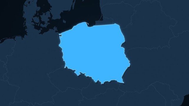 Poland highlighted on a map of Europe with glow