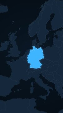 Zoom from a map of Europe into Germany and its states vertical video