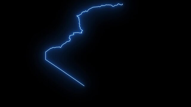 Algeria Animated Map Hand Drawn Neon Glow Outline, Sketch Line Art