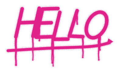 Hello word as magenta spray paint graffiti tag with drips isolated on transparent background © Tohin