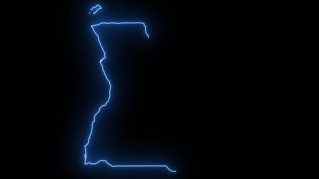 Angola Animated Map Hand Drawn Neon Glow Outline, Sketch Line Art