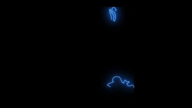 Antigua and Barbuda Animated Map Hand Drawn Neon Glow Outline, Sketch Line Art