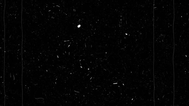 Noise, dirt, dust, scratches and grain on old damaged film surface. Old film look, tv signal with white vertical bad interference, static noise background. Screen mode usage for overlay your footage.