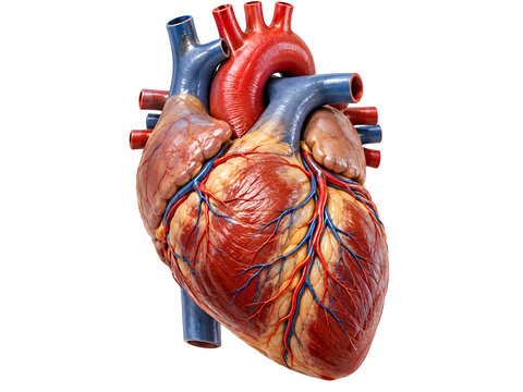 Human heart anatomy, detailed medical model, cardiovascular system, health education isolated on Transparent Background
