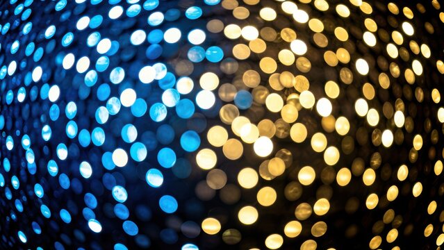 ethereal bokeh banner of blue gold and black glitter lights for premium advertising background copy space