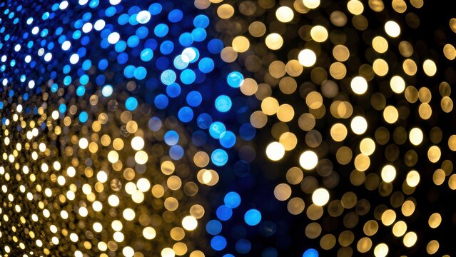 ethereal bokeh banner of blue gold and black glitter lights for premium advertising background copy space