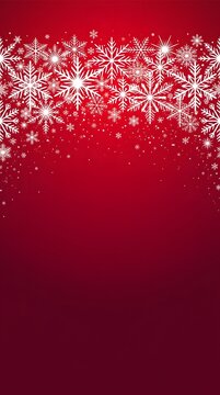 A festive vertical background featuring a dense border of intricate white snowflake patterns cascading over a deep, vibrant gradient red backdrop, perfect for winter celebrations.