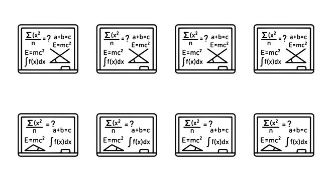 Math Equations on Blackboards, Science Formulas, Education Icons, Learning Symbols