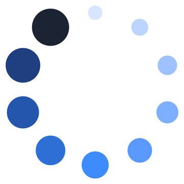 Blue loading spinner dots icon, buffering symbol