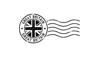 Vintage black and white great britain postmark stamp with union jack flag for travel scrapbooking and british themed design projects. © SHAMIM