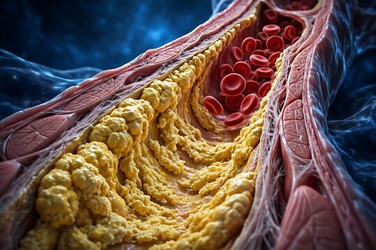 3d medical illustration of atherosclerosis in a human artery