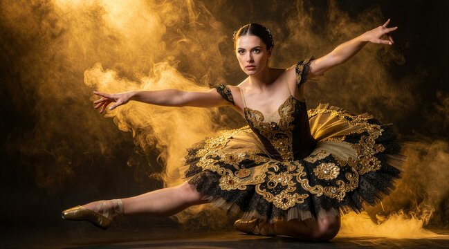 Graceful Dancer in Golden Smoke