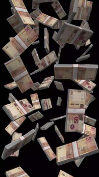 Vertical Tunisia Money, Falling Tunisian Dinar Bills Black Background, Tunis Finance Cash Stacks, 4K