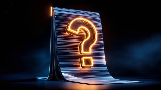 A glowing neon question mark illuminates a futuristic, abstract data stream, symbolizing mystery and the unknown in technology. ..Created with Generative AI, not depicting real subjects.