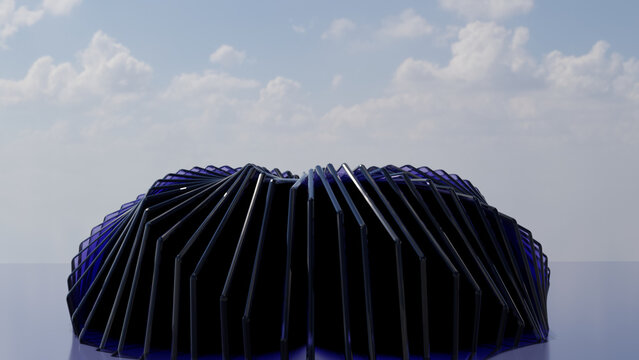 Abstract Blue Glass Radial Fan Dome Architecture Sculpture
