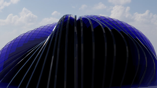 Abstract Blue Glass Curved Shell Dome Architectural Sculpture