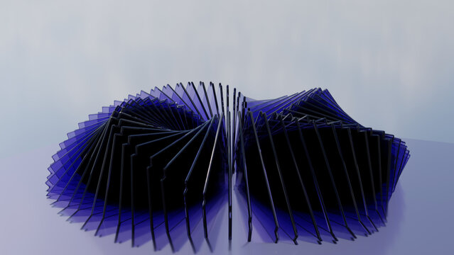 Abstract Blue Glass Double Spiral Fan Vortex Stage Sculpture