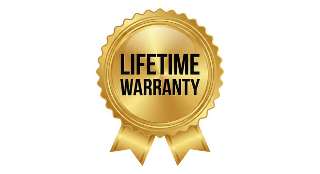 Golden lifetime warranty stamp seal badge with hanging ribbons on generated using ai
