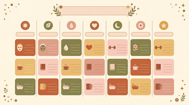 Weekly self care planner with wellness activities and habit tracking