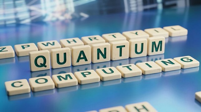 Quantum Computing Technology and Information System represented by lettered blocks, symbolizing digital advancement and scientific progress.