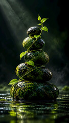 Fototapeta premium Art of stones surrounded by green climber