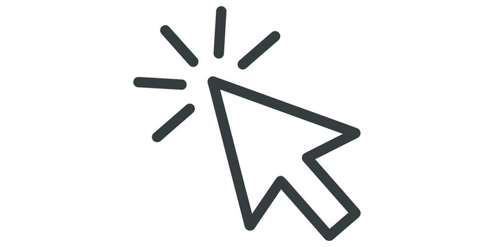 Computer mouse cursor clicking arrow icon with gray lines for movement.