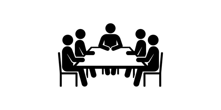 Business meeting icon people sitting around table for teamwork design.