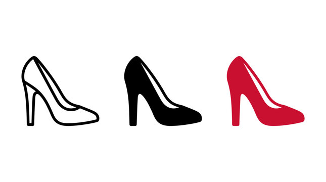 High heels shoe icons vector set in black and red color variations
