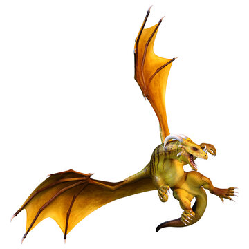 3D Rendering Fairy Tale Dragon on White