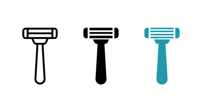 Set of three razor blade icons in different visual design styles vector