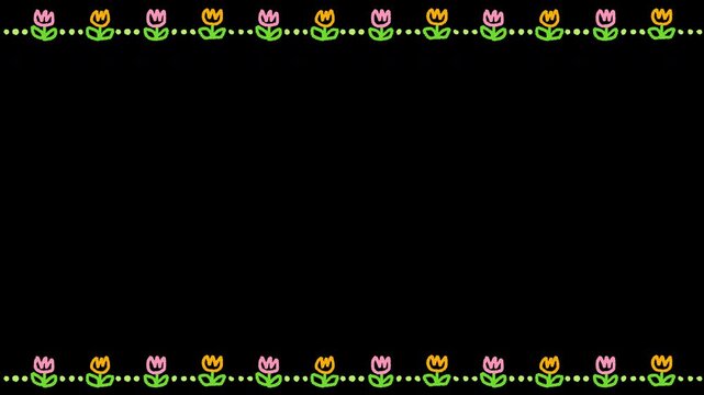 Hand Drawn Doodle Tulip Border on Transparent Background