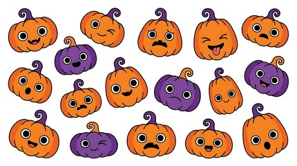 Obraz premium Set of cute cartoon halloween pumpkin characters with various funny facial expressions