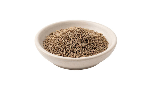Bowl of dried cumin seeds on a transparent background