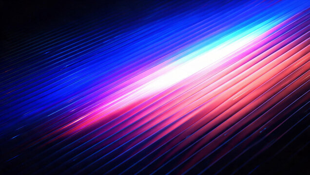 Abstract Neon Light Beam on Grooved Surface Background