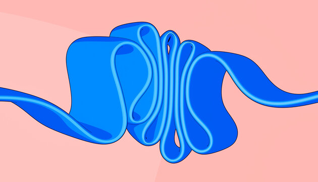 Abstract Blue Ribbon Sculpture Illustration with Interwoven Waves and Pink Background
